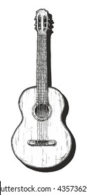 Vector hand drawn illustration of classical acoustic guitar. 