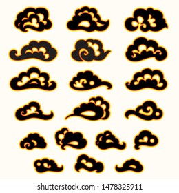 Vector hand drawn illustration of clouds in tibetan chinese asian thangka style