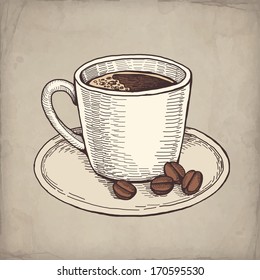 Vector hand drawn illustration of coffee cup 