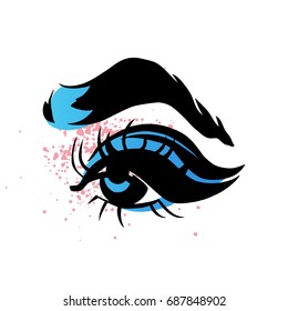 Vector hand drawn illustration of colorful womens eye. 