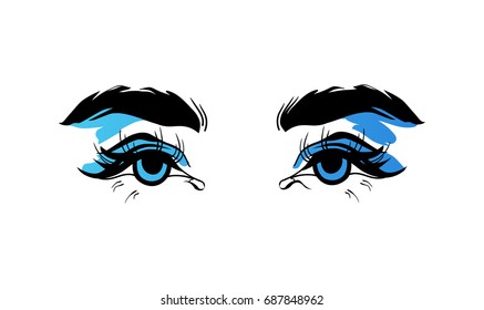 Vector hand drawn illustration of colorful womens eyes. 