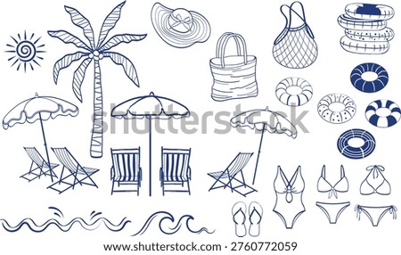 Vector Hand drawn illustration colourful  of summer ,coastal ,Graphic elements background. 
