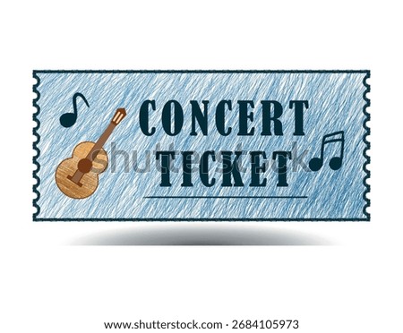  Vector hand drawn illustration of concert ticket, coupon design in pencil style.