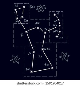 Vector hand drawn illustration of the constellation Orion