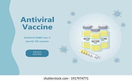 Vektor handgezeichnet Illustration - Koronavirus (Sars - Covid -19) antiviraler Impfstoff. Durchstechflaschen und Spritze mit Impfstoff. Banner für Websites und Anwendungen, Illustration für Zeitschriften