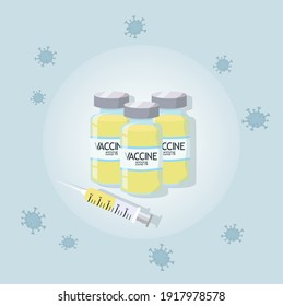 vector hand drawn  illustration - coronavirus (sars - covid -19) antiviral vaccine. vials and syringe with vaccine. banner for websites and applications, illustration for magazines