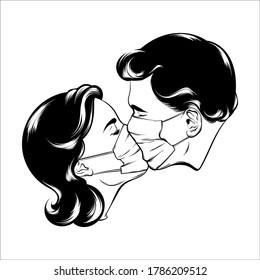 Vector hand drawn illustration of  couple isolated. Creative tattoo artwork. Template for card, poster, banner, print for t-shirt, pin, badge, patch.