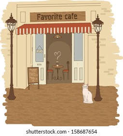 Vector hand drawn illustration of cozy cafe