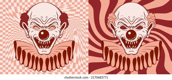 Vector hand drawn illustration of crazy clown. Creative artwork with . Template for card, poster, banner, print for t-shirt, brochure, label.