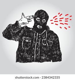 Vector Hand Drawn Illustration of Criminal