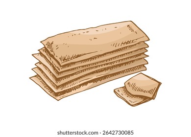 Ilustração desenhada à mão do vetor de pão de forma frita. Desenho de massa castanho e branco isolado sobre fundo branco. Ícone de esboço e elemento de padaria para impressão, web, móvel e infográficos.
