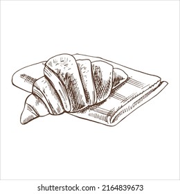 Ilustración de croissant dibujada a mano por vectores. Pan de color marrón y blanco aislado de fondo blanco. Icono de esbozo y elemento de panadería para imprimir, web, móvil e infografía.