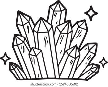 Vector hand drawn illustration of crystals. Magical and fairytale symbols. Flat and cartoon style. For print design, tattoo, stickers, badges.