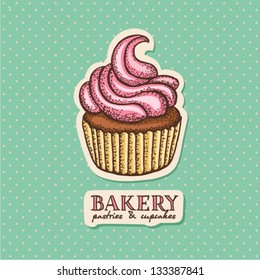 Vector hand drawn illustration of cupcake