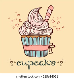 Vector hand drawn illustration of cupcake