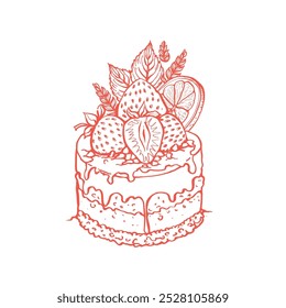 Ilustração desenhada à mão vetor do cupcake com creme, framboesa, laranja e decoração.