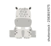 Vector hand drawn illustration of cute sitting hippopotamus. Cute animals for children. Safari. Jungle. African animals. Perfect for kids products, posters, postcards.
