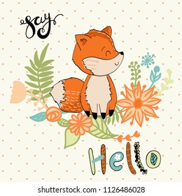 Vector hand drawn illustration. Cute cartoon fox.