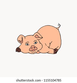 Vector hand drawn illustration cute pig isolated on white background.