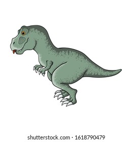 Vector hand drawn illustration of cute tyrannosaurus  in cartoons style. Dino tyrannosaur rex in kids comix style. Isolated on white background. Funny t-rex dinosaur art.