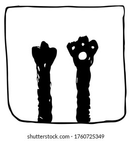Vector hand drawn illustration of a cute black cat paws on white background. Isolated black and white design. Perfect for stickers, tattoos, home decorations, stationary, badges, packages.