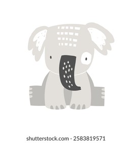 Vector hand drawn illustration of cute sitting elephant. Cute animals for children. Safari. Jungle. African animals. Perfect for kids products, posters, postcards.
