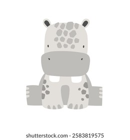 Vector hand drawn illustration of cute sitting hippopotamus. Cute animals for children. Safari. Jungle. African animals. Perfect for kids products, posters, postcards.