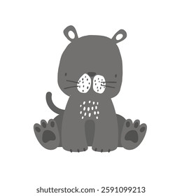 Vector hand drawn illustration of cute sitting black panther. Big cat. Cute animals for children. Safari. Jungle. African animals. Perfect for kids products, posters, postcards.