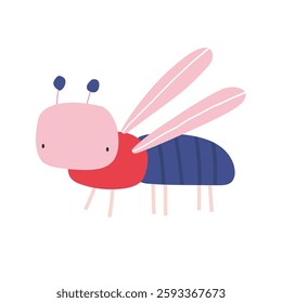 Vector hand drawn illustration of cute wasp. Bright children's abstract insect illustration for kids. Nature. Summer. Spring. Scandinavian style.