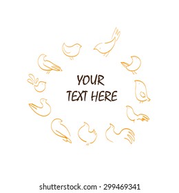 Vector hand drawn illustration of cute birds with text space on white background.