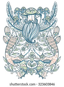 vector hand drawn illustration of cute animals and mushrooms