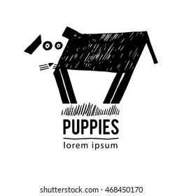 Vector hand drawn illustration with cute dogs or puppies