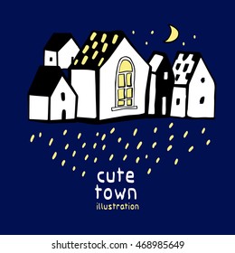Vector hand drawn illustration with cute houses