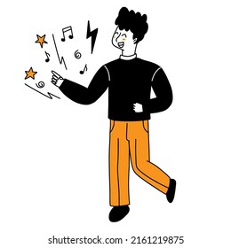 Vector hand drawn illustration with dancing man. Doodle isolated on a white background. Modern conceptual art for disco, festival, party and more.