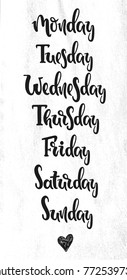 Vector hand drawn illustration. Days of the week. Poster, postcard. Lettering.