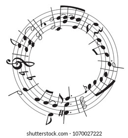 Vector hand drawn illustration with decoration of musical notes in the shape of a circle