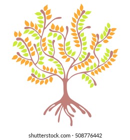 Vector hand drawn illustration, decorative ornamental stylized tree. Graphic illustration isolated on white background. Ink drawing silhouette. Decorative artistic ornamental wood