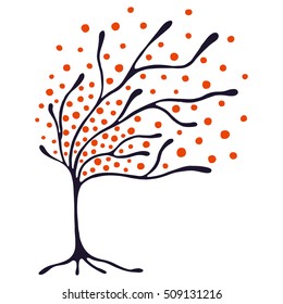 Vector hand drawn illustration, decorative ornamental stylized tree. Hand drawing colorful artistic silhouette. Graphic vector illustration. Decorative artistic ornamental wood