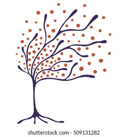 Vector hand drawn illustration, decorative ornamental stylized tree. Hand drawing colorful artistic silhouette. Graphic vector illustration. Decorative artistic ornamental wood