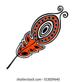 Vector hand drawn illustration, decorative ornamental stylized feather.  Red graphic illustration isolated on the white background. Inc drawing silhouette.