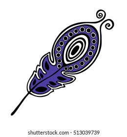 Vector hand drawn illustration, decorative ornamental stylized feather.  Blue graphic illustration isolated on the white background. Inc drawing silhouette.