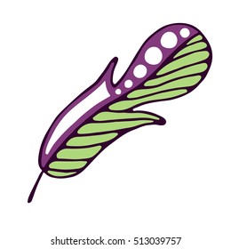 Vector hand drawn illustration, decorative ornamental stylized feather. Colorful  graphic illustration isolated on the white background. Inc drawing silhouette.