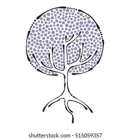Vector hand drawn illustration, decorative ornamental stylized tree. Abstract graphic illustration isolated on the white background. Artistic drawing silhouette. Decorative  ornamental wood