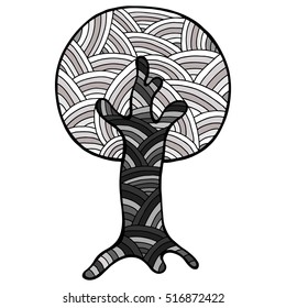 Vector hand drawn illustration, decorative ornamental stylized tree. Colorful Abstract graphic illustration isolated on the white background. 
