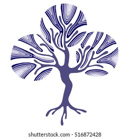 Vector hand drawn illustration, decorative ornamental stylized tree. Abstract graphic illustration isolated on the white background. 