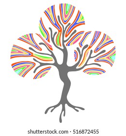 Vector hand drawn illustration, decorative ornamental stylized tree. Colorful Abstract graphic illustration isolated on the white background. 