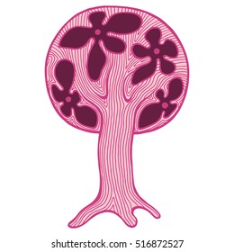 Vector hand drawn illustration, decorative ornamental stylized tree. Abstract graphic illustration isolated on the white background.
