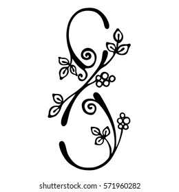 Vector hand drawn illustration, decorative stylized number eight in shape of tree with branch, flowers leaves Black and white isolated graphic outline illustration for 8 March. Line drawing silhouette