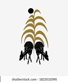 Vector hand drawn illustration of deer isolated. Creative artwork. Template for card, poster, banner, print for t-shirt, pin, badge, patch.