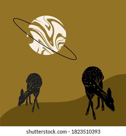 Vector hand drawn illustration of deer isolated. Creative artwork. Template for card, poster, banner, print for t-shirt, pin, badge, patch.